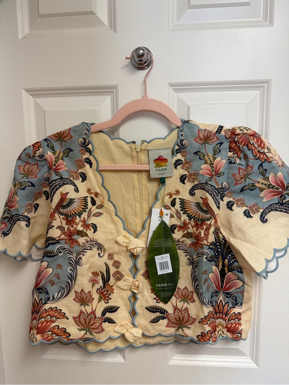 FARM Rio Butter Yellow Boho Beauty Top Size Large - Picture 5 of 9